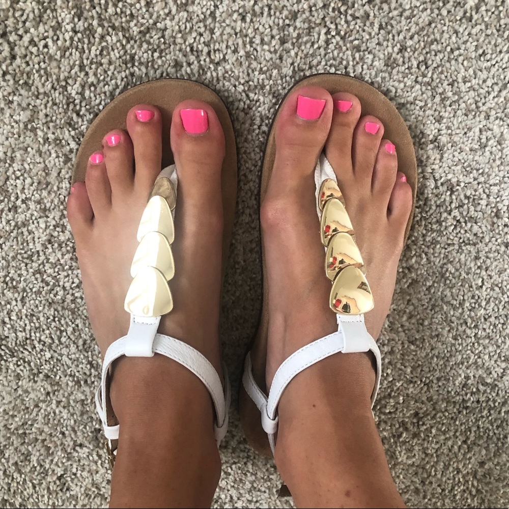 Gold hardware ankle strap sandal